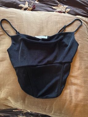 12th Tribe Black Cropped Cowl Neck Camisole
